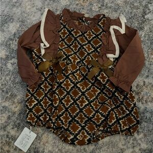 Brown and Cream Patterned Baby Romper